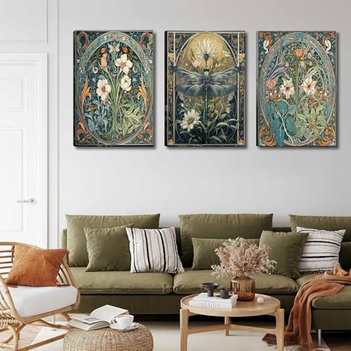 DAZZLEDOTS Diamond Art Kits for Adults, 3Pcs Floral Dragonfly Diamond Painting Kits for Beginner DIY 5D Full Drill Diamond Dots Crafts for Home Wall Decor Gifts 12x16 Inch - color: DD113
