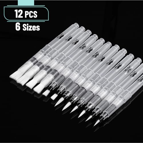 Mr. Pen- Watercolor Brush Pens, 12 pcs | 6 x Point Tips and 6 x Flat Tips Styles, Refillable Watercolor Pens for Acrylic, Gouache Painting, Crayons
