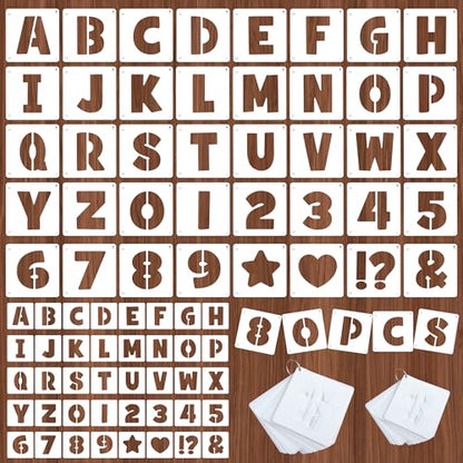 80Pcs Letter Stencils Reusable Alphabet and Number Stencil,3Inch&4Inch | Small Stencil Letters for Crafts,Letter Drawing Stencils,on Wall,DIY Art Project,Rock,Fabric,Chalkboard - size: 3Inch&4Inch
