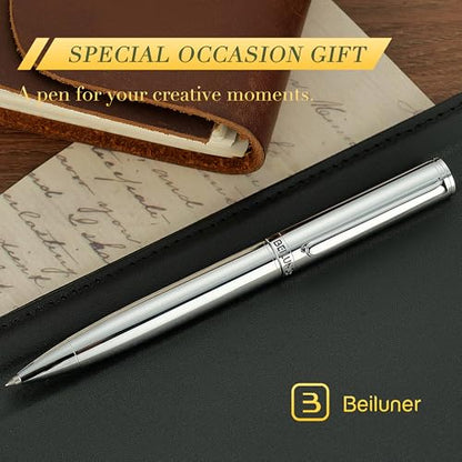 BEILUNER Silver Gel Pen - Luxury Featuring Bright Chrome Finishes, Black Ink Refill, Best Pen Gift Set for Men & Women, Business Signature, Executive, Office Retractable,Nice Fancy Designer Pens - color: Silver