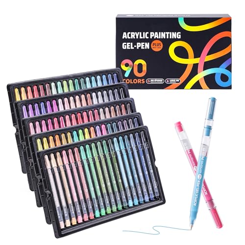 90 Color 1.0mm Fine Pointed Acrylic Gel Pens | Coloring for Adult Painting, Writing, Marking, Student Stationery