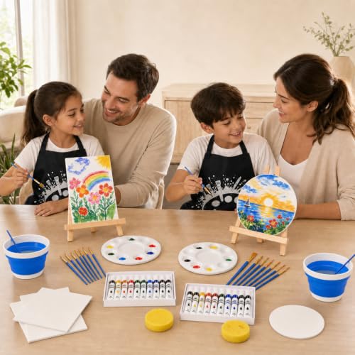 60-Piece Painting Kit with Easels and Canvas for Adults and Couples
