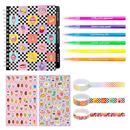 Fashion Angels Funny & Cute Food Graphic Journaling Stationery Set | Includes 1 Tabbed Sketchbook, 2 Sticker Sheets & more, Great Office Product for Kids - style: Funny Foods Graphic