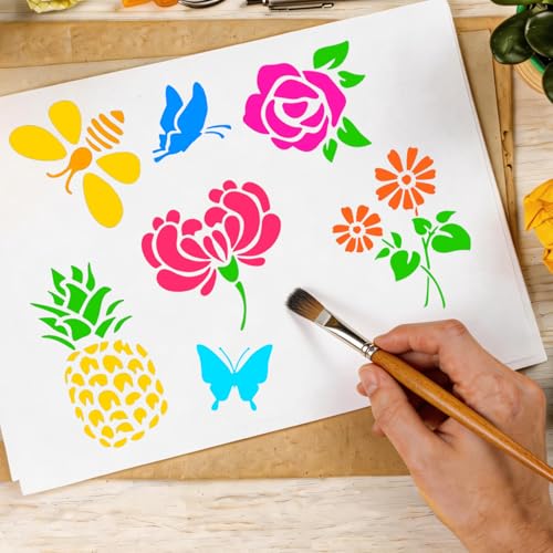 50 Pcs Large Flower Stencils for Painting, 3.94 X 3.94 Inch Flower Stencils for Crafts Reusable, Wood and Wall Stencils for Painting Large Pattern, DIY Templates Holiday Wall Paper (J) - style: J