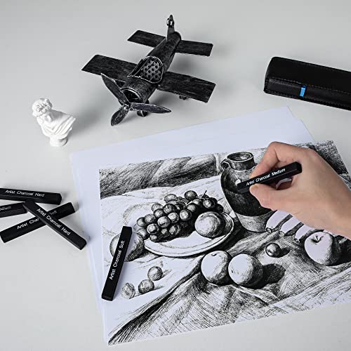 6 Pack Compressed Charcoal Sticks, Vine Charcoal Stick for Drawing, Sketching, Shading, Art Supplies Sketch Kits Tools Soft, Medium and Hard Grade - color: Black-6