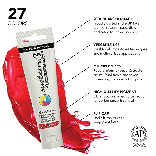 Daler Rowney System3 6-Tube Heavy Body Acrylic Paint Process Set - 59ml Acrylic Paint Tubes for Artists and Students - Artist Paint for Canvas Murals and More - Thick Acrylic Paint for All Skill Sets
