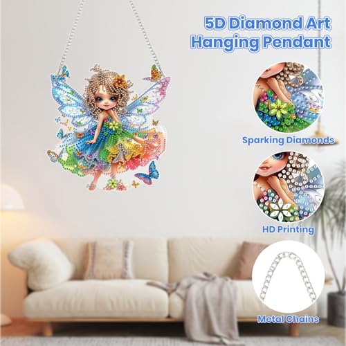 MOGTAA Fairy Diamond Art Hanging Kits for Adults, DIY Double Sided Butterfly Diamond Art Suncatchers, 5D Special Shape Diamond Painting Flowers Pendant Window Ornament Gifts for Home Decor - color: Fairy