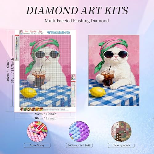Cat Diamond Art Kits for Adults Round Diamond Painting 12x16 Inch - color: DD145