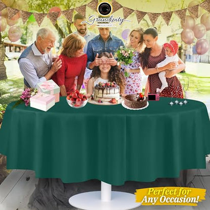 Grandipity Plastic Table Cloth Disposable 12 Pack 84" Round Dark Green | Plastic table covers, durable disposable tablecloths, fade and tear-resistent table cover for party, event - color: Dark Green, size: 84in. Round