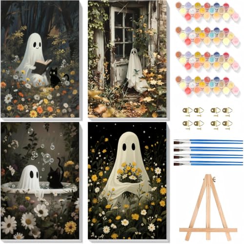 askkqtx 4 Pack Halloween Paint by Numbers Kit for Adults with Frame 8x12 in - color: BKH2702-BKH2703-BKH2704-BKH2705