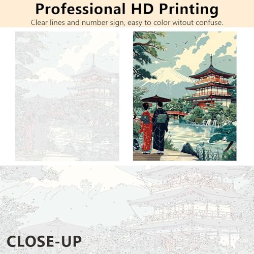 TUMOVO Japanese Paint by Number, Ukiyo-e Edo Period Landscape Canvas | Traditional Nature Scene, DIY Adult Paint by Numbers Kit, Cultural Wall Art, Relaxing Weekend Project, 16x20 Inches. - color: Japan Landscape