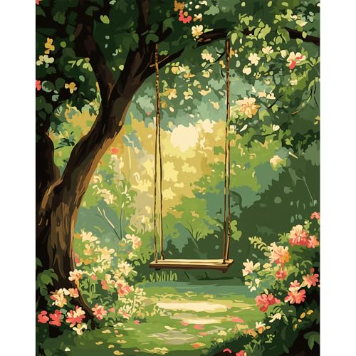 Natuyalo Paint by Numbers for Adults Beginner, Trees Swing Adult Paint by Number Kits on Canvas, DIY Acrylic Easy Painting by Numbers for Home Wall Decor 16x20 inch (Without Frame) - color: Color-02