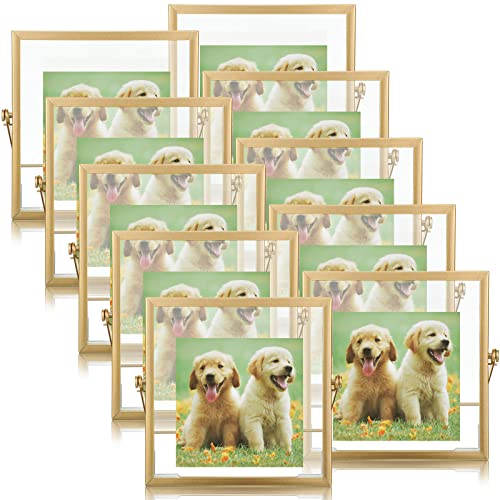 Hoteam 12 Pack 6 x 6 Inch Gold Floating Frame for Photo 4 x 4 Inch, Glass Floating Picture Frame Collection Vintage Metal Minimal Ornate Easel for Wedding Gift Pictures Photos Desk Tabletop Display - color: Gold, size: 4 x 4 Inches