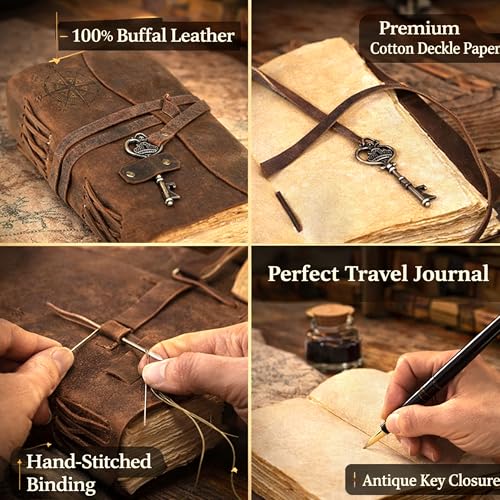 cuero Compass Vintage Leather Journal Antique Handmade Leather Bound Journal with Deckle Edge Paper Diary Leather Sketchbook Drawing Journal Notebook Great Gift Men & Women (Tawny Brown, 8X10 Inch) - size: 8X10 Inch