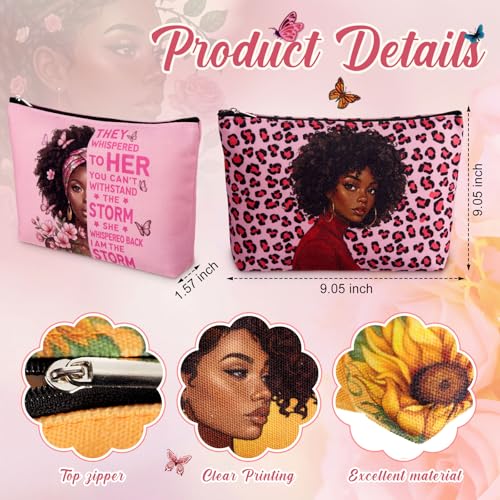 12 Pcs African American Makeup Bags Bulk, Christian Gifts for Women with Bible Verse, Black Women Canvas Zipper Bags for Mother's Day Church Group Sister Mom - style: African Style