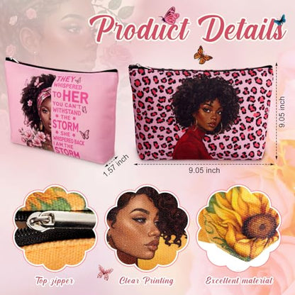 12 Pcs African American Makeup Bags Bulk, Christian Gifts for Women with Bible Verse, Black Women Canvas Zipper Bags for Mother's Day Church Group Sister Mom - style: African Style