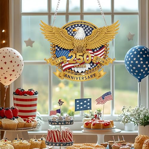 ARPADAMO Hanging Ornament Diamond Art Kits for Adults Gold Eagle 7.2x5.6in | 5D DIY Special Shaped Crystal Independence Day Patriotic Pendant Diamond Painting Kit,Window Hanging Gift for Home Garden - color: DP03977