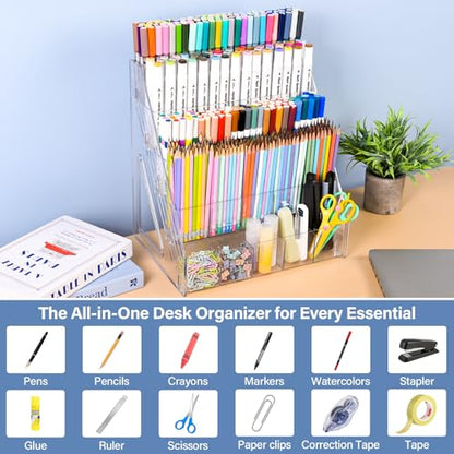 CELSOL Acrylic Marker Organizer – 4 Tier 20 Compartments for Pens, Markers, Art Supplies & Office Essentials – Clear Vertical Desk Storage for Home, Office & School - size: 4 Tier