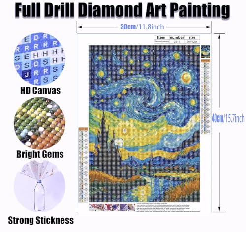 Yanfairy Starry Night Diamond Art Painting Kits for Adults, Full Drill Diamond Dots Paintings for Beginners, Round 5D Paint with Diamonds Pictures Gem Art Painting Kits DIY Crafts Kits 12x16inch - color: Starry Night