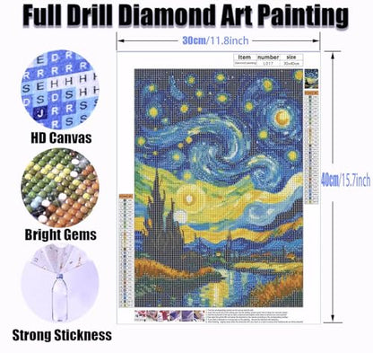Yanfairy Starry Night Diamond Art Painting Kits for Adults, Full Drill Diamond Dots Paintings for Beginners, Round 5D Paint with Diamonds Pictures Gem Art Painting Kits DIY Crafts Kits 12x16inch - color: Starry Night