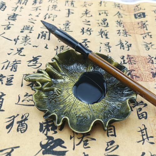 2 Pcs Metal Multifunction Calligraphy Ink Butterfly Calligraphy Pen Holder Inkwell Plate Calligraphy Brush Rack Antique Inkwell Paintbrush Ink Pen Stand Writing Zinc Alloy China（Cyan Lotus）