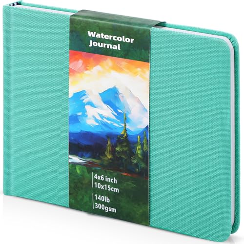 6 x 4in Watercolor Sketchbook Journal Square Watercolor Notebook Turquoise - color: Turquoise, size: 6x4 in