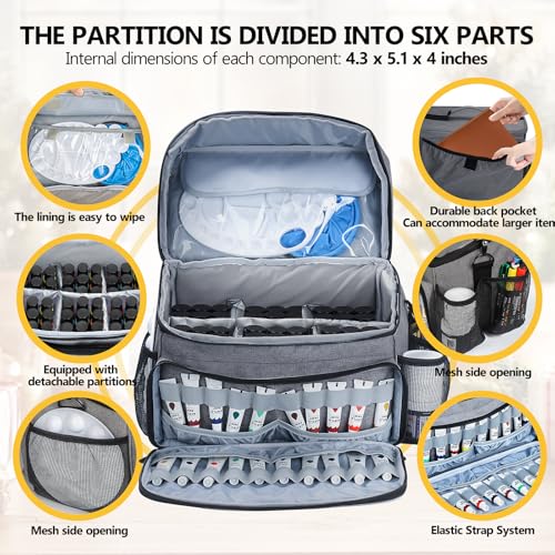 Acrylic Paint and Brush Set Organizer Bag - Carrying Case Compatible with Apple Barrel, Shuttle Art, Caliart Art Supplies - Includes Detachable Paint Brush Holder - for Travel/Outdoor Sketching (Gray) - color: Gray