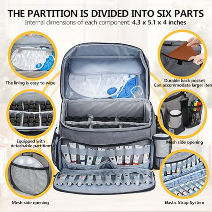 Acrylic Paint and Brush Set Organizer Bag - Carrying Case Compatible with Apple Barrel, Shuttle Art, Caliart Art Supplies - Includes Detachable Paint Brush Holder - for Travel/Outdoor Sketching (Gray) - color: Gray