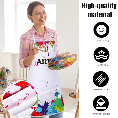 3 Pcs Painting Artist Apron with 2 Pockets, Colorful Artist Smock, Adjustable Painting Aprons for Adults - color: White