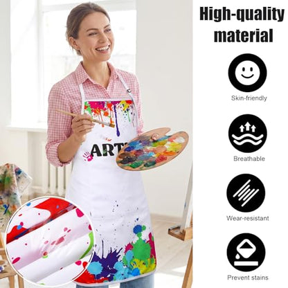 3 Pcs Painting Artist Apron with 2 Pockets, Colorful Artist Smock, Adjustable Painting Aprons for Adults - color: White