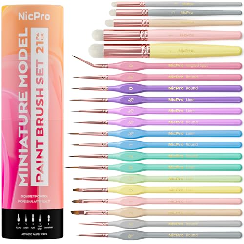 Nicpro 21PCS Fine Detail Paint Brush, Miniature Paint Brushes Drybrush Set - size: 21 PCS