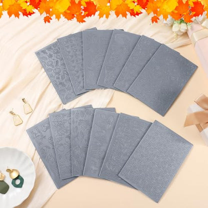 DoubleFill 12 Pcs Fall Polymer Clay Texture Sheets Set, Maple Leaves, Pumpkin Miniature Clay Molds Pine Cone Pattern Silicone Polymer Clay Molds for Fall Autumn Thanksgiving Jewelry Earrings Making - style: Autumn