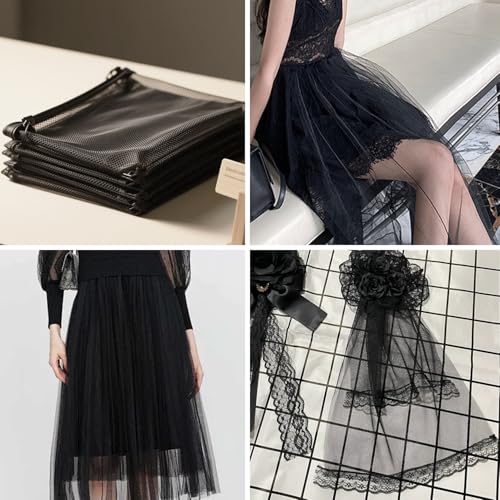 59" x 72"(2 Yards) Black Mesh Fabric | Slightly Stretchy for Sewing Projects, Backpack Pocket and Straps, Netting Clothes and Shopping Bag - color: Black