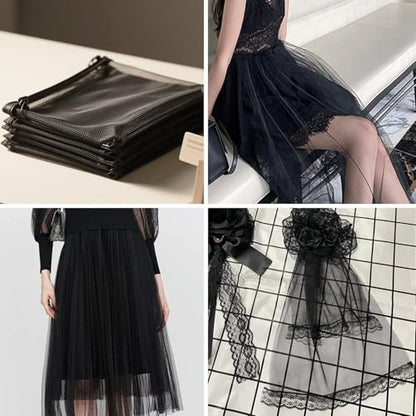 59" x 72"(2 Yards) Black Mesh Fabric | Slightly Stretchy for Sewing Projects, Backpack Pocket and Straps, Netting Clothes and Shopping Bag - color: Black