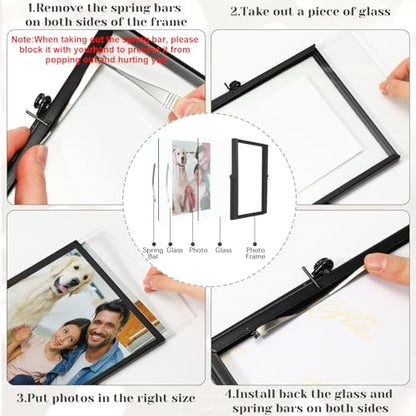 Hoteam 12 Pack Black Floating Photo Frame, 6 x 8 Inches Double Glass Desktop Picture Frames with Metal Stand for Pictures Photos Pressed Flowers Desk Tabletop Display - color: Black, size: 6 x 8 inches