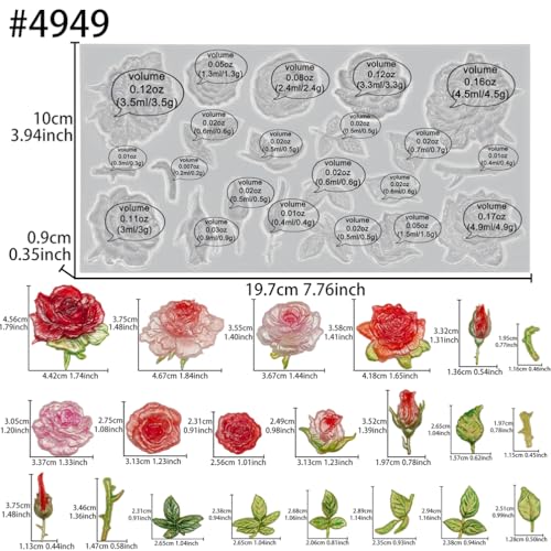 Rose Mold for Polyclay Air Dry Clay Plaster 7x3inch - color: Rose 21-cavity #4949