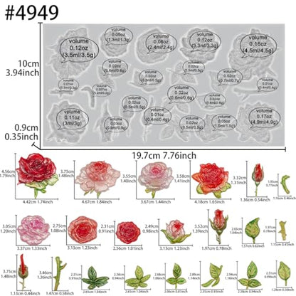 Rose Mold for Polyclay Air Dry Clay Plaster 7x3inch - color: Rose 21-cavity #4949