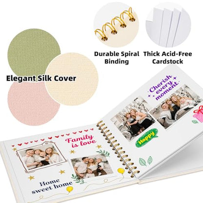 Vienrose Scrapbook Album Gift Set, 10x10 Inch, 40 White Pages, Off White - color: Beige, size: 10x10Inch 20Sheets 40Pages