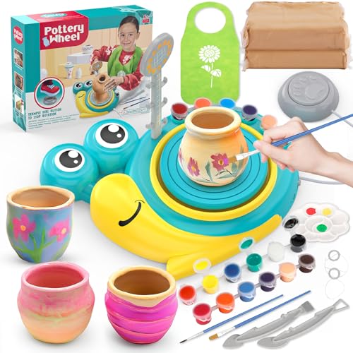 Aujazyble Pottery Wheel for Kids, Complete Arts & Crafts Kit for Kids 6-12+ | Crafts for Girls 8-12, Girls Boy Toys Birthday Halloween Christmas Gift for Kids Ages 6 7 8 9 10 11 12+, (Snail) - color: Blue