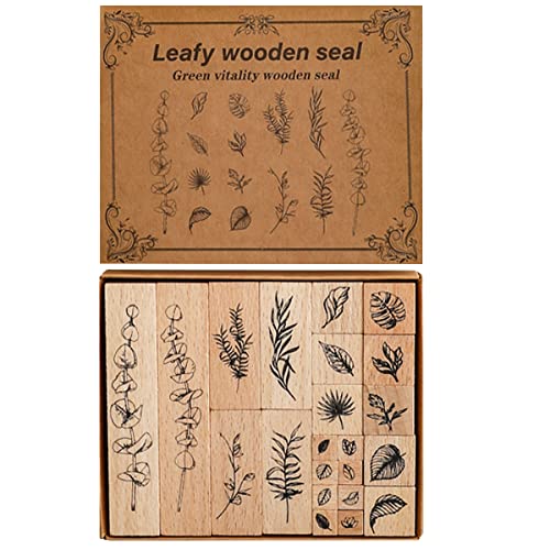 22 Pcs Plant Wooden Rubber Stamp Set for DIY Craft Projects | Crisp imprint detail, Natural wood handle, Sturdy stamping surface - color: Plant 1