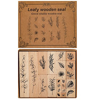 22 Pcs Plant Wooden Rubber Stamp Set for DIY Craft Projects | Crisp imprint detail, Natural wood handle, Sturdy stamping surface - color: Plant 1