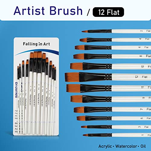 Falling in Art 48 PCS Painting Brushes Sets, Artist Paintbrushes | for Watercolor, Acrylic, Craft, Oil, Gouache, Face Body Painting - size: 48 Pcs Mix Nylon