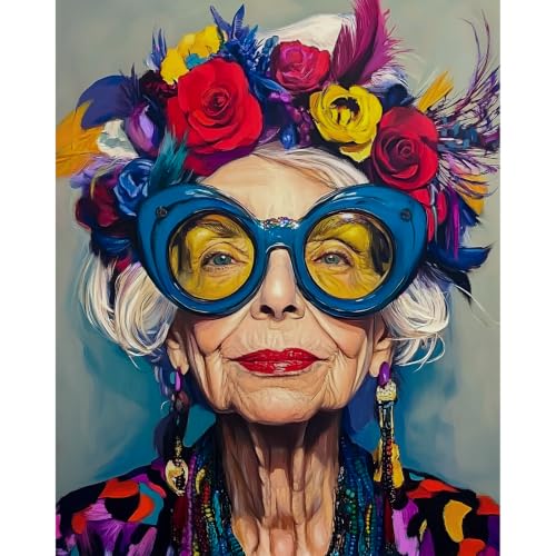 NXIKYO Funny Grandma Paint by Number for Adults Beginners, Elderly Woman Adults Paint by Numbers Kits on Canvas, DIY Oil Painting Acrylic Paints for Home Wall Art Decor(16x20inch) - color: white#YH027