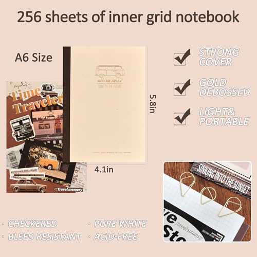 Scrapbooking Supplies Kit, Aesthetic Daily Life Travel Scrapbook Kit for Bullet Junk Journal, Stationery, A6 Grid Notebook, Flower DIY Journaling Supplies, Birthday Craft Gift Teen Girl Women - color: Traveler