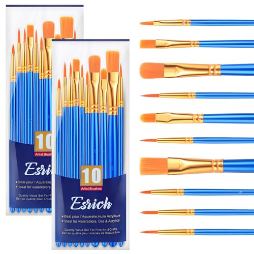 ESRICH Paint Brushes Set,2 Packs 20 Pcs Acrylic Paint Brush | Watercolor Oil Acrylic Nylon Hair Brushes, Artist Paintbrushes for Artist Professional Kits, Blue - color: Blue, size: 20