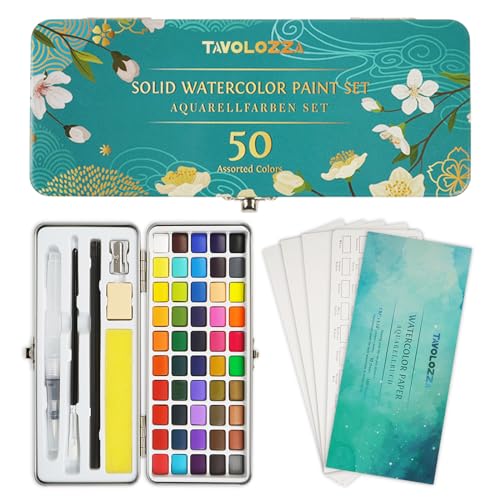 TAVOLOZZA Watercolor Paint Set, 50 Vivid Colors Including Metallic and Fluorescent Colors in Gift Box,Perfect Watercolor Set for Artists, Painting Lovers - color: 50 colors