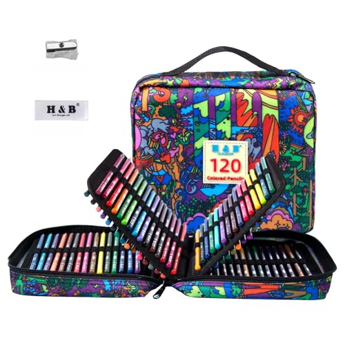 H & B 120PCS Colored Pencils for Adults with Zipper Case, Soft Core Oil-Based Drawing Pencils for Adult Coloring, Professional Art Supplies for Artists - size: 120, style: 3-Letter (Basic)