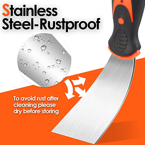 MATEWORK Putty knife,10 Piece Stainless Steel Paint Scraper Tool Set,14" Mud Pan for Repairing Drywall, Removing Wallpaper, Applying Putty, Plaster, Cement, Adhesive | 304 Hardened Stainless Steel, Complete Multi-Size, Rust and Corrosion Resistant, Versat