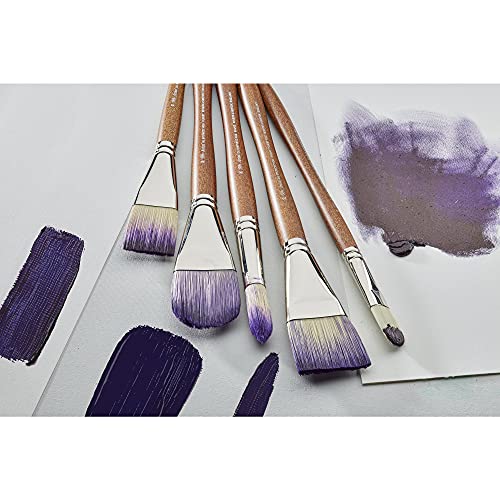Winsor & Newton Artists' Oil Synthetic Brush, Fan #6 | Synthetic Flagged Bristles, Excellent Color Carrying Capacity, Handmade in England, For Oil Paint - style: Fan #6
