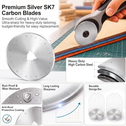 Wamlente 20 Pack 60mm Rotary Cutter Blades, Titanium Coated Steel,Silver | Fits Most Cutters for Quilting Sewing Crafts, Cuts Fabric Leather Vinyl Felt, Titanium Coating, Includes 2 Protective Cases - color: Silver